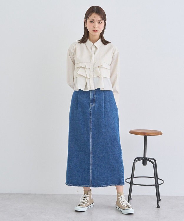 earth music&ecology ティアードショートシャツ Stripe Beige