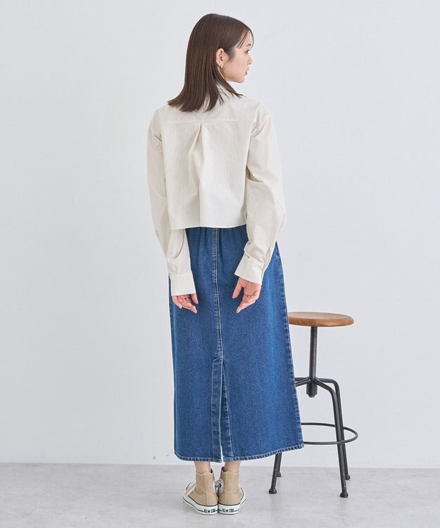 earth music&ecology ティアードショートシャツ Stripe Beige