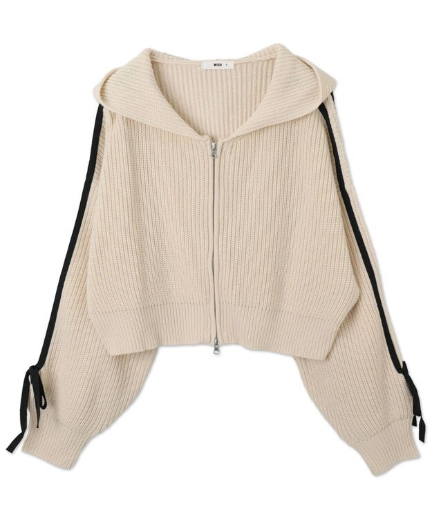 WEGO ラインリボンダブルジップニットパーカー ホワイトアイボリー