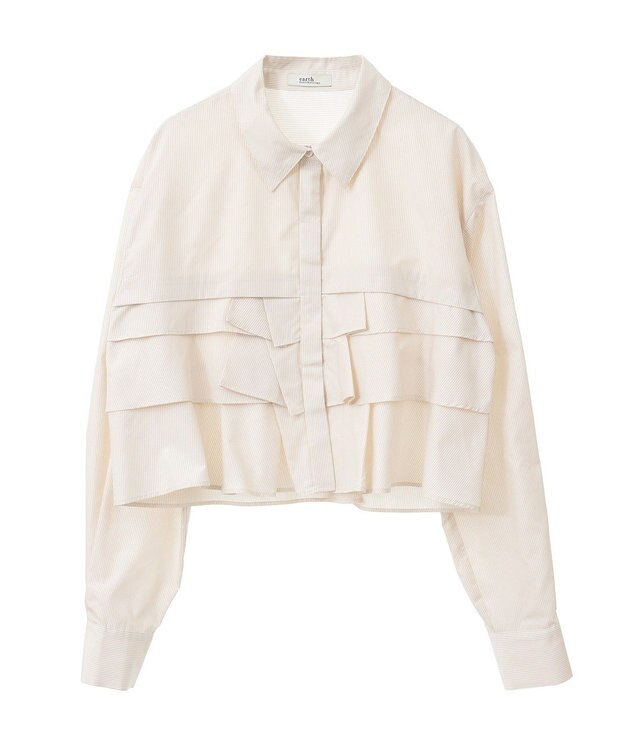 earth music&ecology ティアードショートシャツ Stripe Beige