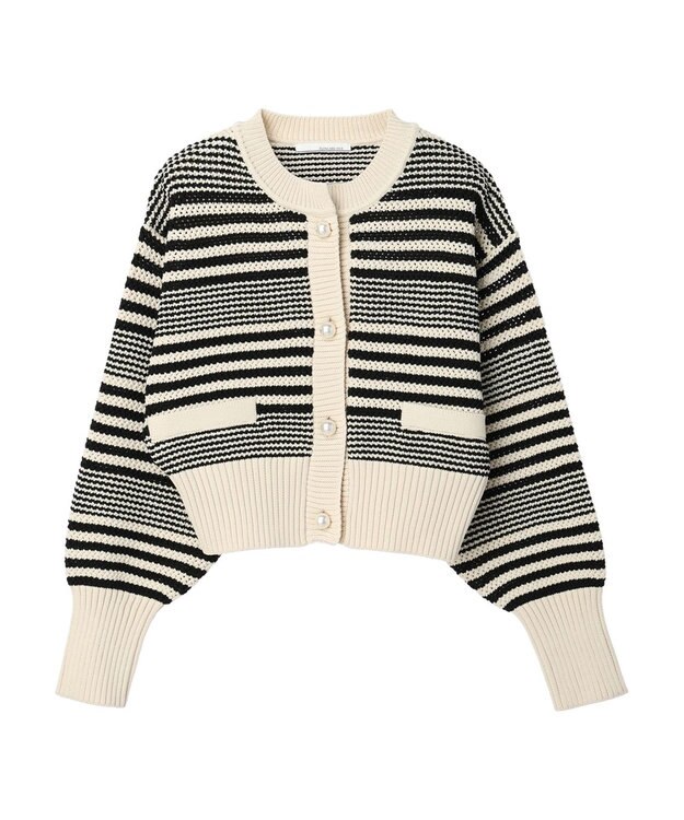 Green Parks ・ＥＬＥＮＣＡＲＥ　ＤＵＥ　パール釦カーディガン Border Ivory