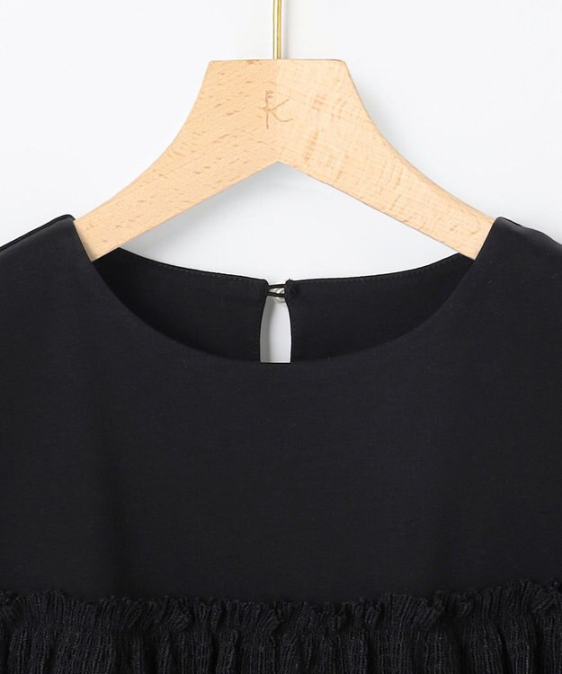 組曲 S プリーツコンビ5分袖 カットソー ブラック系