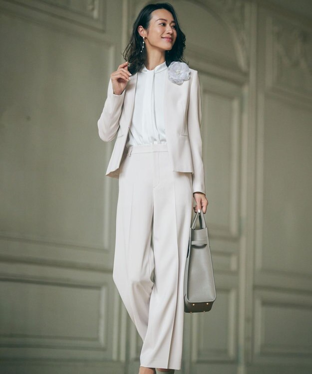 23区 【セットアップ対応/洗える】トリアセダブルジョーゼット ノーカラー ジャケット ベージュ系