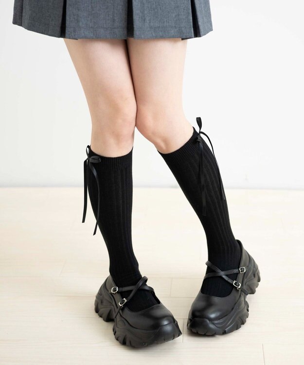 WEGO リボンリブハイソックス ブラック