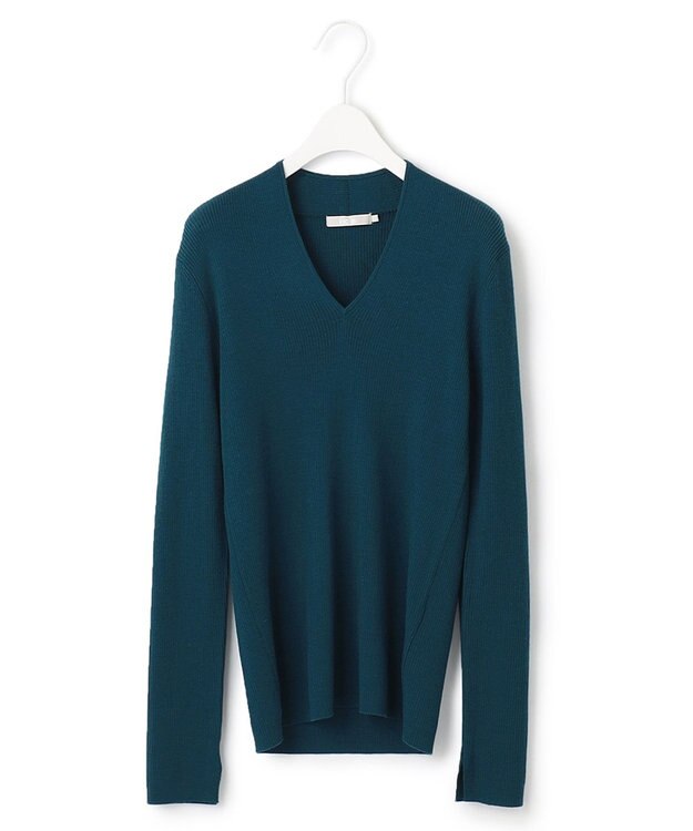 ICB 【洗える】エクストラファインメリノリブ Vネックニット マリンブルー系