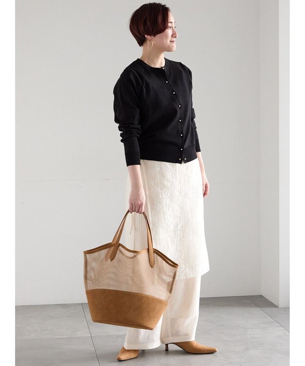 Te chichi 14G綿ポリクルーカーディガン ブラック