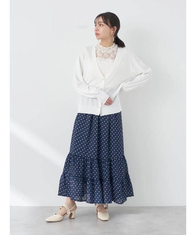 earth music&ecology ちょっとレトロなティアードスカート Dot Navy