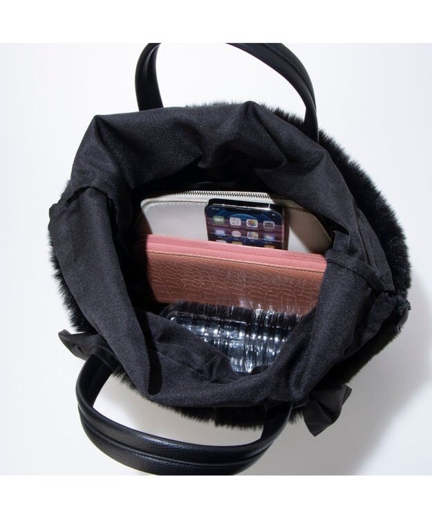 UNBILLION カシュカシュ cachecache / エコファーコンビリボントートバッグ ブラック