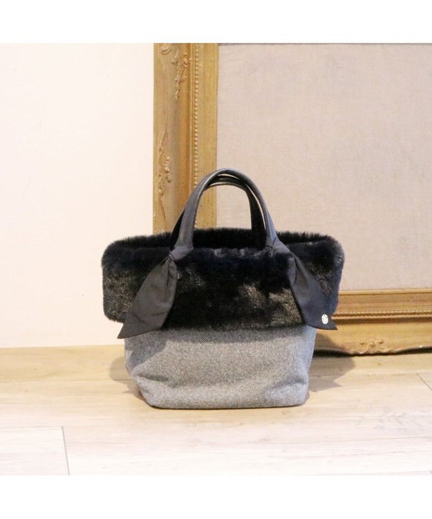 UNBILLION カシュカシュ cachecache / エコファーコンビリボントートバッグ ブラック