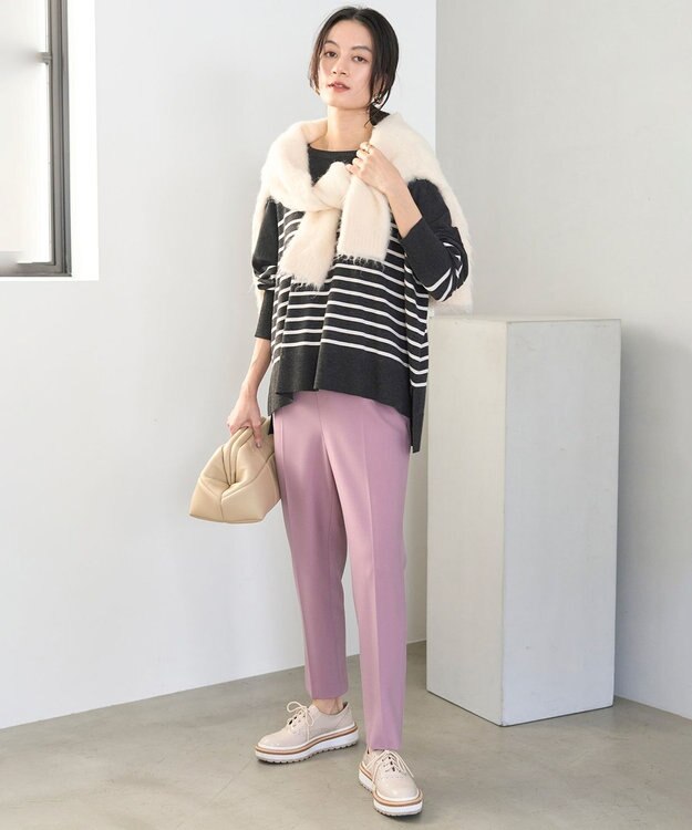 UNFILO 【洗える/抗菌防臭】マイビューティー クロップド丈ニット チャコール×アイボリー