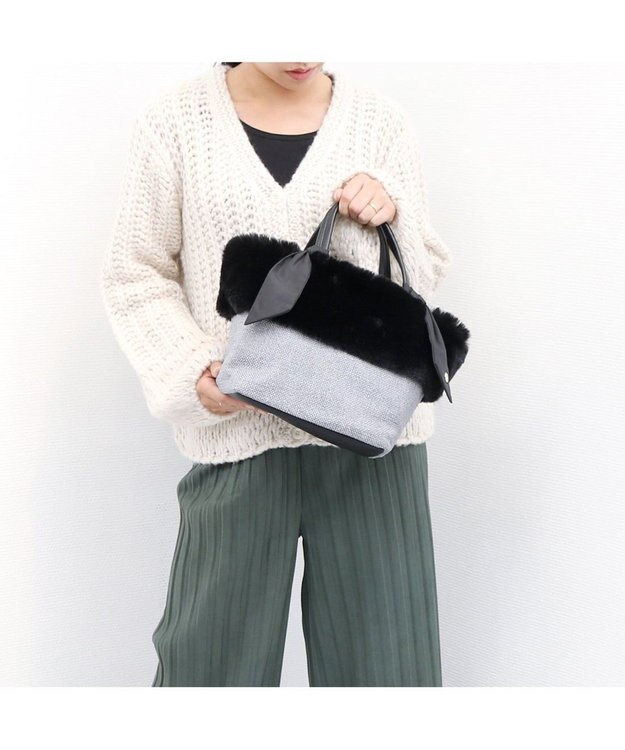 UNBILLION カシュカシュ cachecache / エコファーコンビリボントートバッグ ブラック