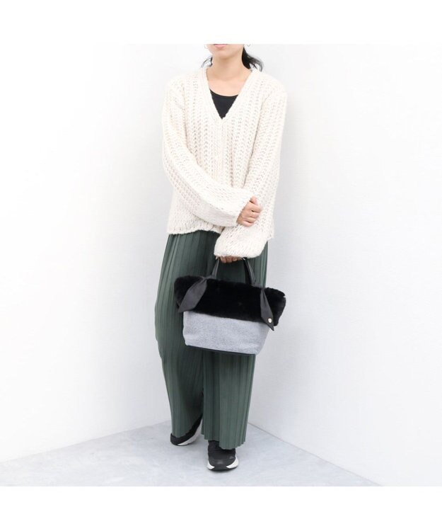 UNBILLION カシュカシュ cachecache / エコファーコンビリボントートバッグ ブラック