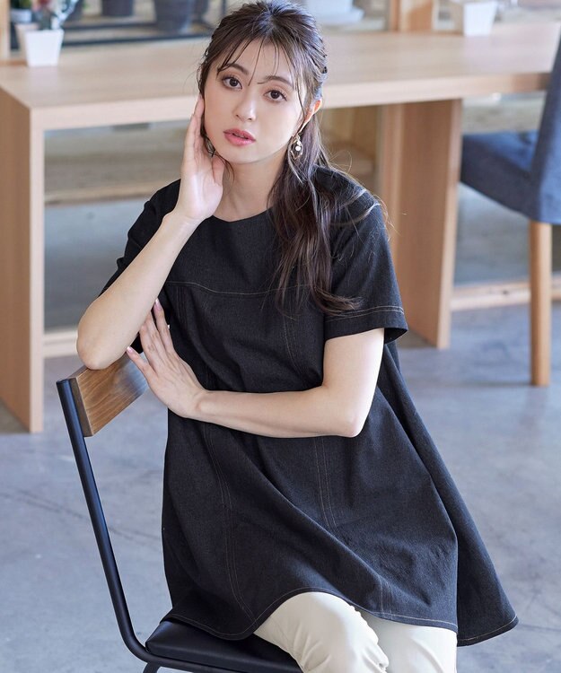 Tiaclasse 【洗える】デニムチュニックブラウス ブラック