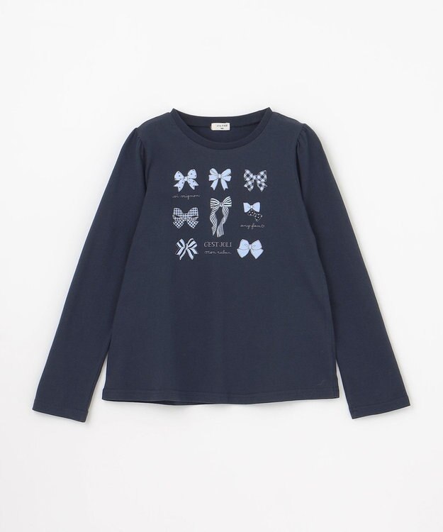 ANY KIDS 【WEB限定】7days プリント 長袖Tシャツ ネイビー×リボン