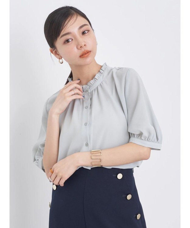 earth music&ecology ２ｗａｙスタンドフリル半袖ブラウス Mint