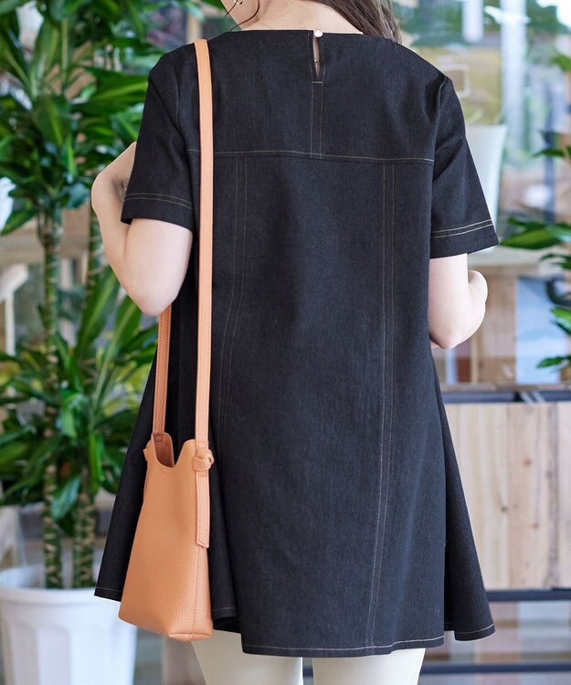 Tiaclasse 【洗える】デニムチュニックブラウス ブラック