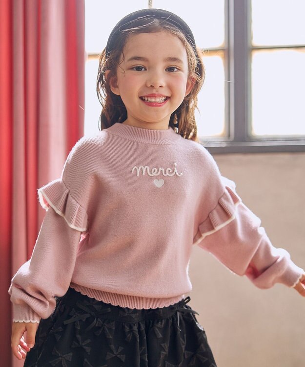 ANY KIDS 肩フリル しあわせタッチニット ピンク