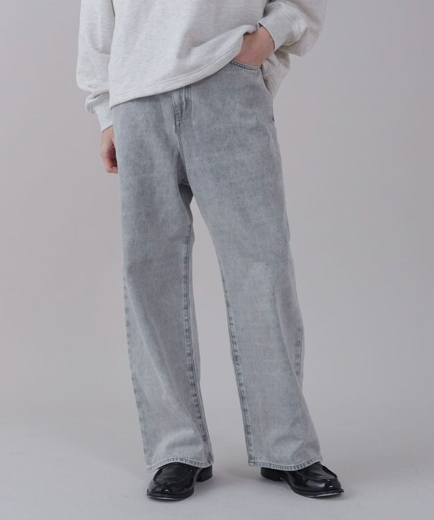 WEGO 【ユニセックス着用ITEM/SMLサイズ展開/ウエスト調整可】バギーデニムパンツ グレー