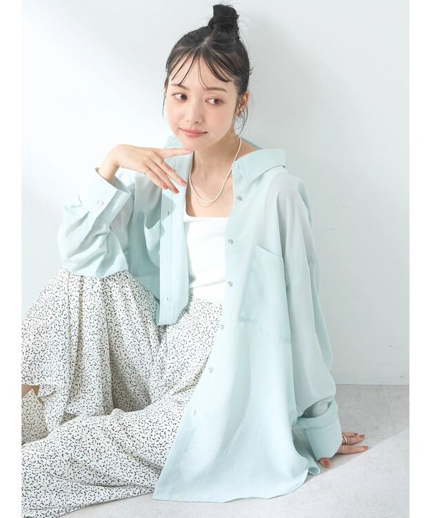 earth music&ecology ウ゛ィンテージボタンフロントポケットシャツ Light Green