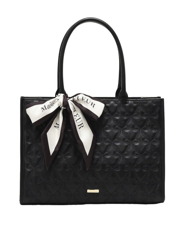 Maison de FLEUR スカーフ付き2ルームリボンキルティングトート Black