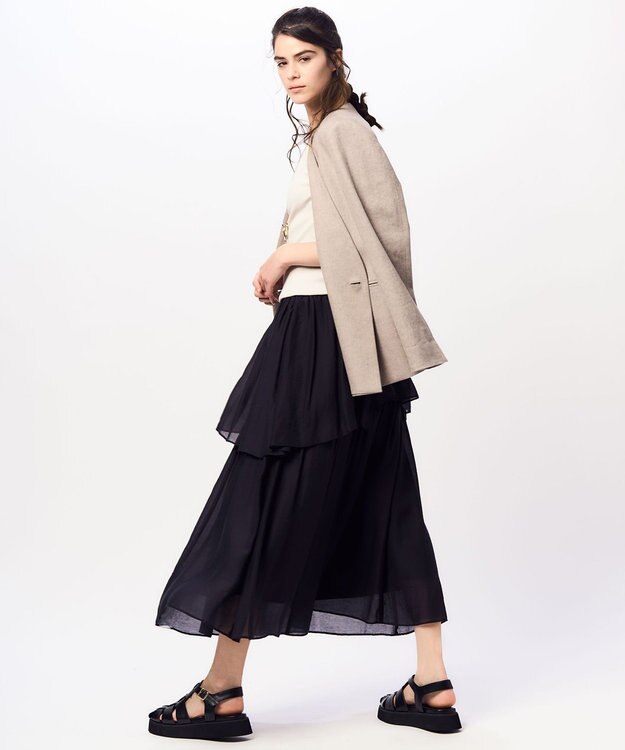 23区 L 【Oggi4月号掲載/セットアップ対応】リネン ミックスツイード ノーカラー ジャケット ベージュ系