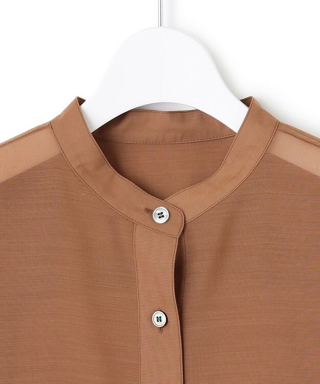 23区 S ウールシアーボイル バンドカラー シャツ キャメル系