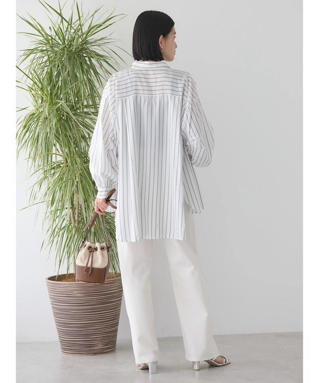 AMERICAN HOLIC 接触冷感Ｗポケット袖タックシャツチュニック Stripe