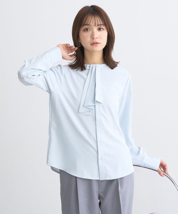 earth music&ecology 2WAYボウタイブラウス サックスブルー