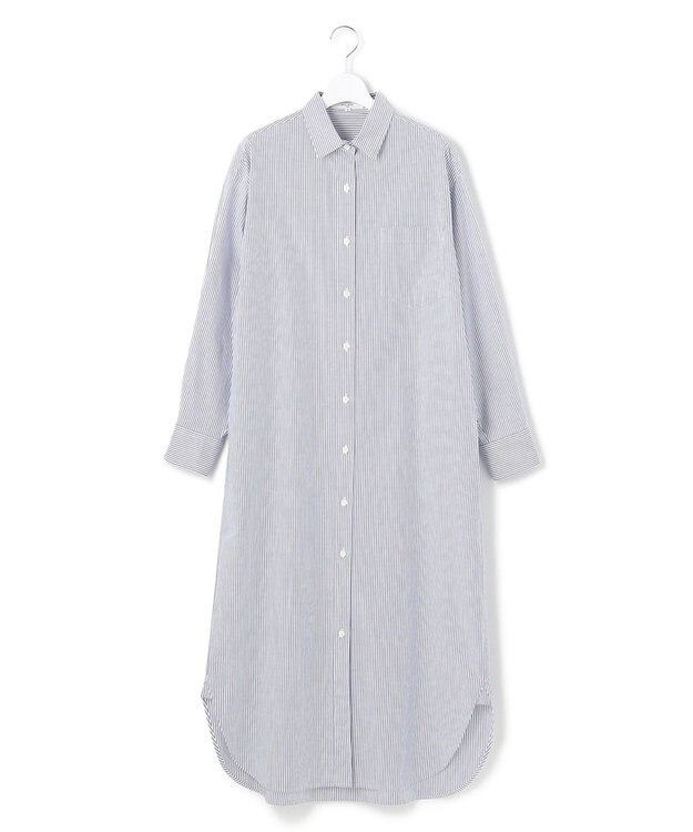 23区 【SLOW/一部店舗限定】コットンオックス シャツワンピース サックスブルーストライプ