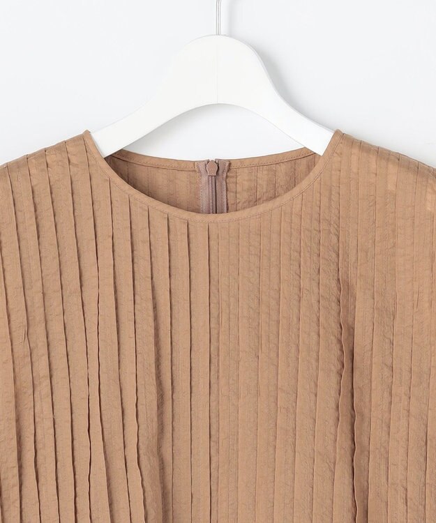 自由区 S 【涼やか】エアリーコットンリップピンタックフレンチスリーブ ブラウス ベージュ