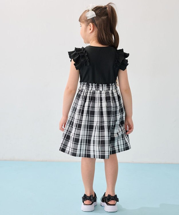 ANY KIDS チェック ドッキングワンピース ブラック