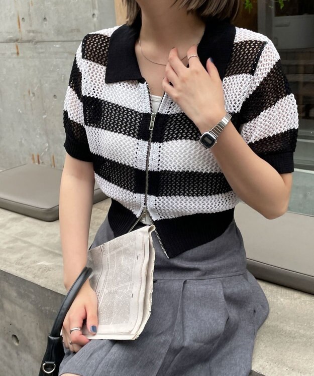 WEGO WZIPニットカーデ ホワイトボーダー