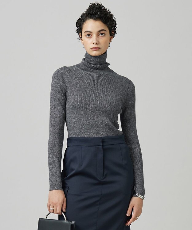 ICB 【CLASSY.1月号掲載・新色追加・洗える】エクストラファインメリノ タートルネックプルオーバー グレーラメ系