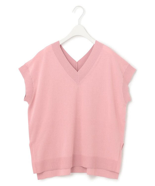ICB 【洗える】 ガスコットンハイゲージ Vネックニット アッシュピンク系