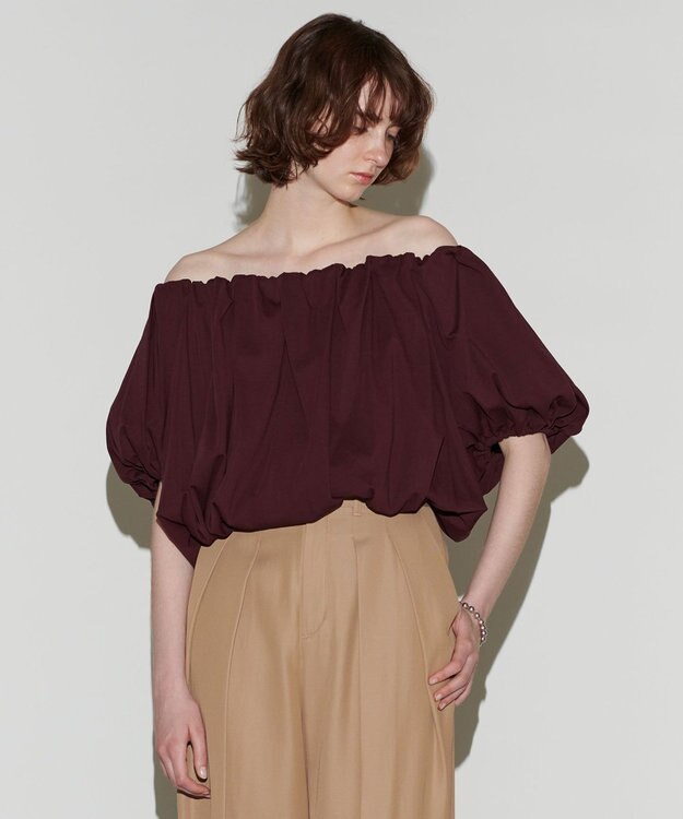 NAVE 【Nave 　洗える・接触冷感】クロップドジャージーブラウス ワイン系