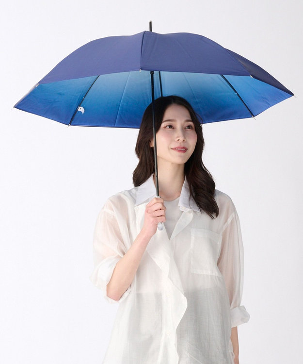 MOONBAT ハニカム断熱パラソル グラデーション長傘 晴雨兼用 日傘 一級遮光 UV 耐風 ディープブルー
