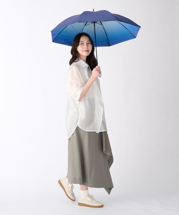 MOONBAT ハニカム断熱パラソル グラデーション長傘 晴雨兼用 日傘 一級遮光 UV 耐風 ディープブルー