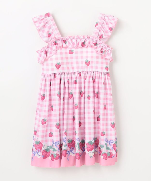 ANY KIDS ギンガム×フルーツ ワンピース水着 ピンク×イチゴ