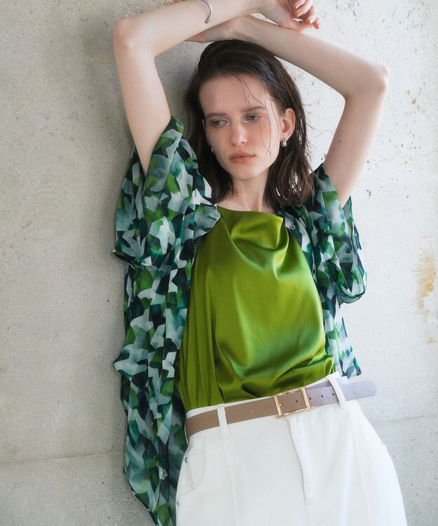 YECCA VECCA [2SET]キャミ付きシアージオメ柄シャツ Green