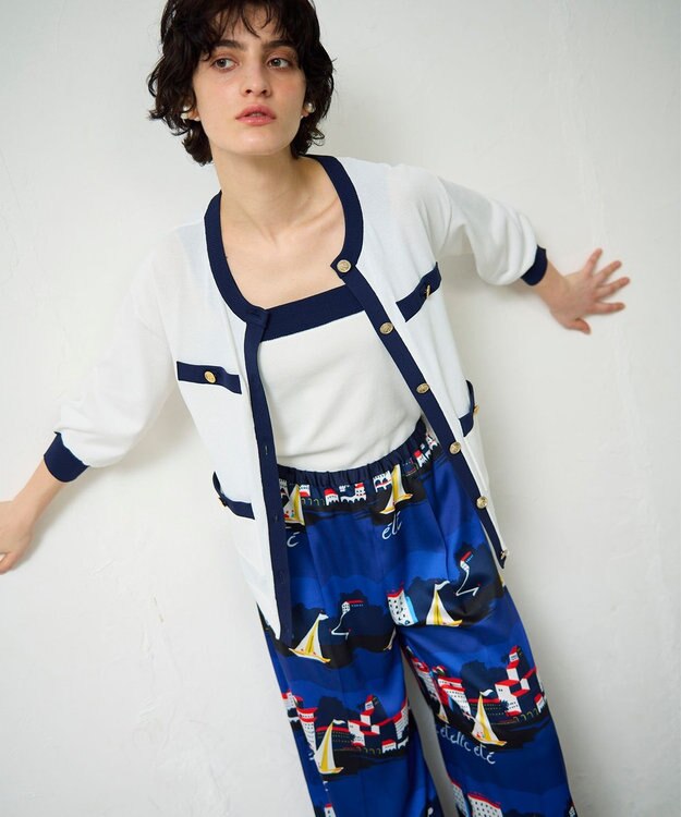 GRACE CONTINENTAL 配色ニットカーディガン ホワイト