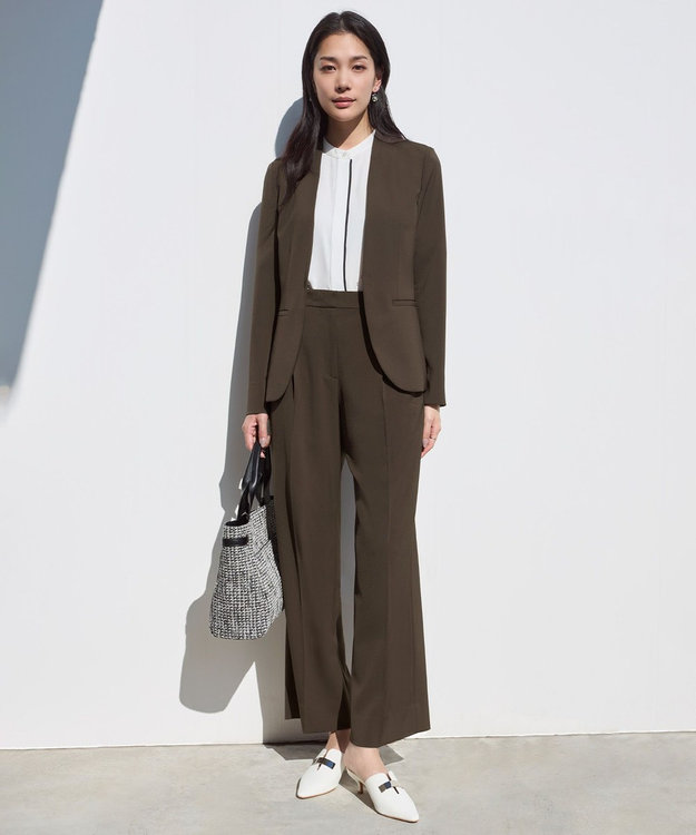 ICB 【防シワ・速乾・洗える】Fied ノーカラージャケット カーキ系