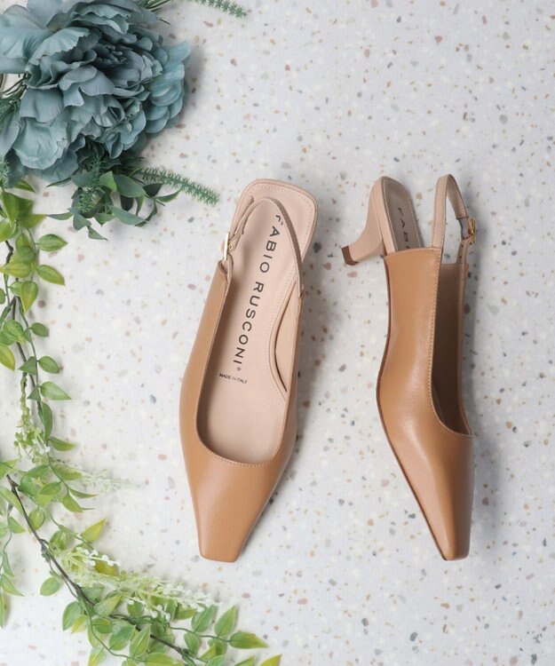 INTER-CHAUSSURES 【FABIO RUSCONI】スクエアトウバックバンドパンプス ベージュ