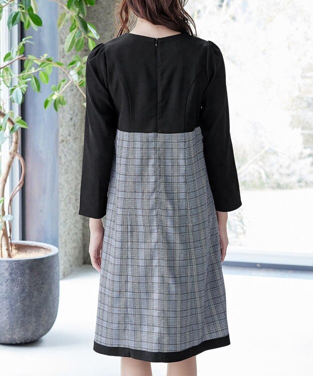 Tiaclasse 【洗える】チェックコンビエンパイアワンピース グレーチェック