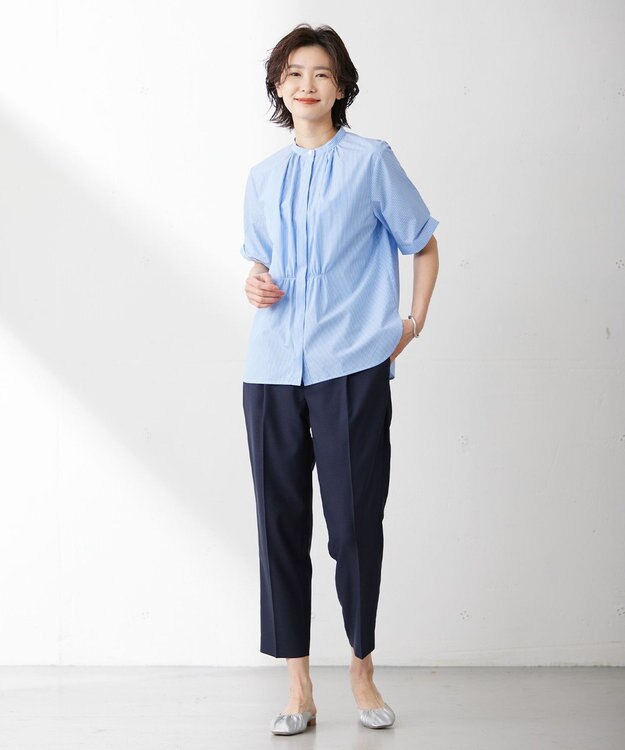 J.PRESS LADIES L 【WEB限定・洗える】FLAXASAオックス テーパード パンツ ネイビー系