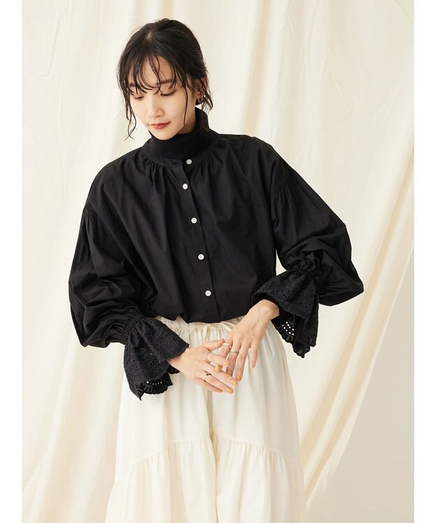 CRAFT STANDARD BOUTIQUE スカラレース袖ブラウス Black