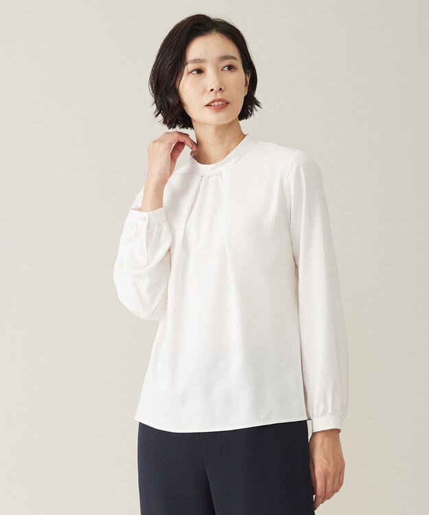 J.PRESS LADIES L 【洗える】ヌーディスバックサテン スタンドカラー ブラウス アイボリー系