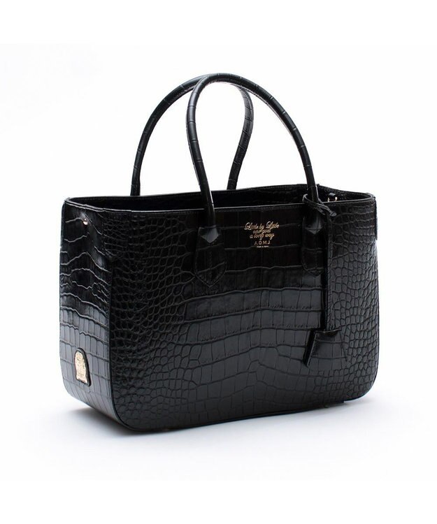 A.D.M.J. 【牛革】クロコダイル型押しトート32cm(Dカン付) オニキス
