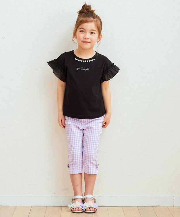 ANY KIDS パール襟 袖フリル Ｔシャツ ブラック