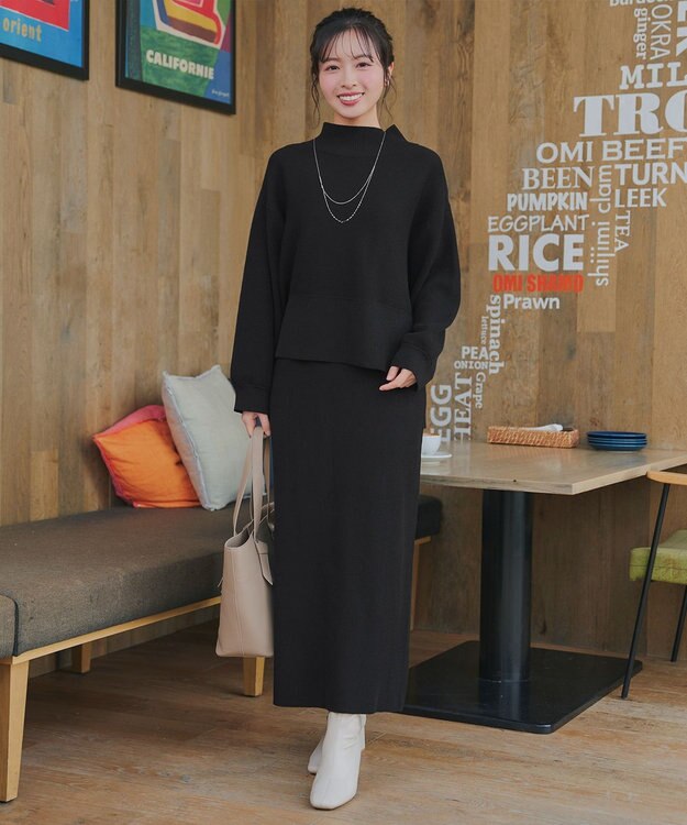 Tiaclasse 【2点セット】ニットトップス＋スカートセットアップ ブラック