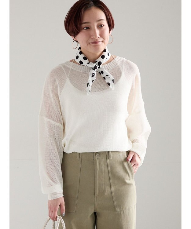 Te chichi 【WEB限定カラーあり】ペーパータッチヤーン2wayメッシュニット オフホワイト